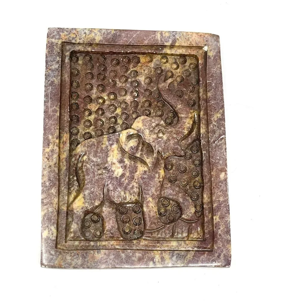 Vintage Elephant Carved Soapstone Stone Paperweight Trinket Plaque 4